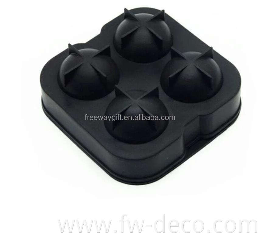 wholesale custom 4-hole square black silicone ice ball making mold (D4.5cm ice ball)